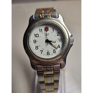 Vintage Victorinox Swiss Army Ladies' Two Tone St. Steel Watch. 7". New Bat.